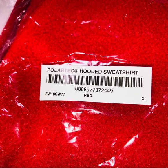 Supreme Polartec Fleece Hooded Sweatshirt Red FW18 - Picture 5 of 7